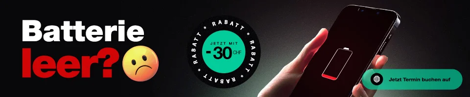 Batterie leer? Jetzt mit -30 CHF Rabatt – Termin buchen bei iReparatur.ch